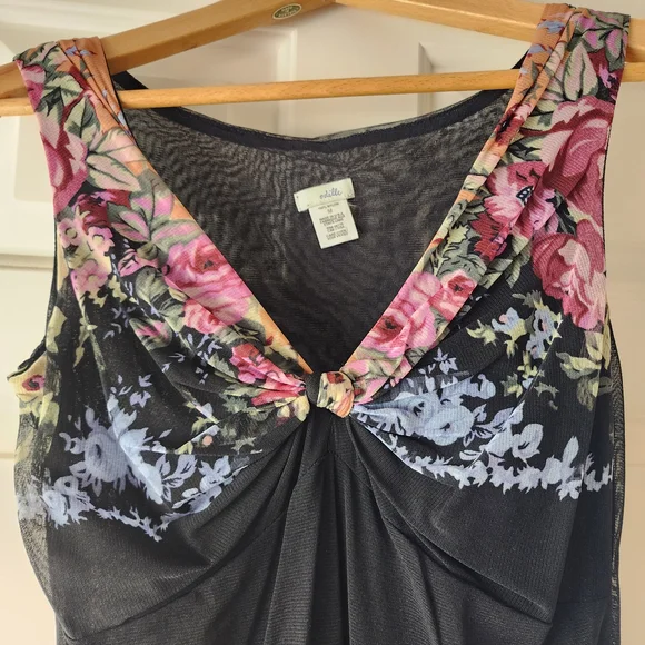 Vintage Anthropologie Odille Black Sheer Floral Dress - Picture 2 of 3